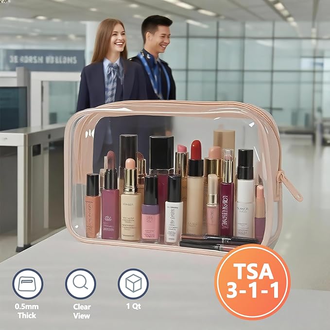 CTyeIahk Clear Makeup Bag 6 Pack Zippered Travel Cosmetic & Toiletry Organizer Bag Set for Makeup Travel for Women Airport Airline Compliant Bag, Pink