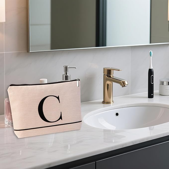HDYHDY Letter A-Z Initial Personalized Makeup Bags, Birthday Gifts for Women, Monogrammed Gifts for Women Mom Sister Best Friend Bride Bridesmaid, Mothers Day, Christmas, Small Travel Cosmetic Bag (C)