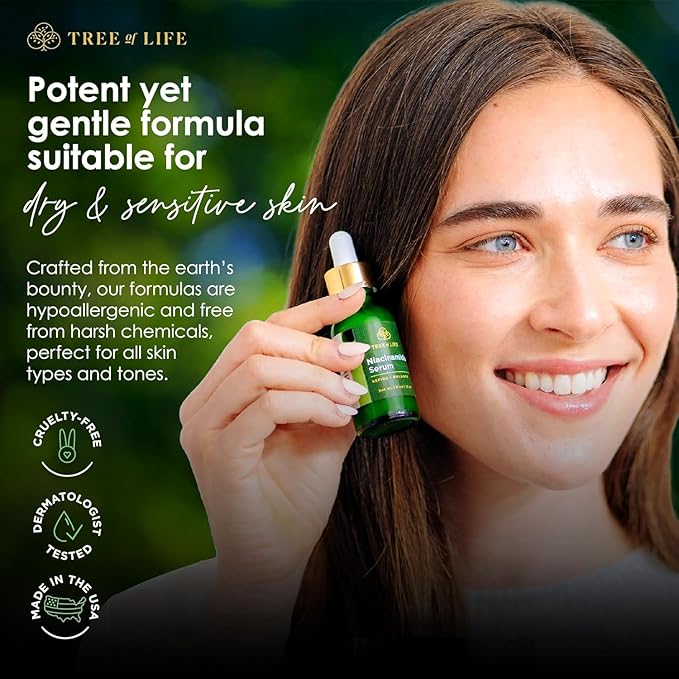Tree of Life Niacinamide Serum for Face - Brightening and Hydrating Face Oil for Dark Spots and Fine Lines - Suitable for Sensitive Skin - Dermatologist Tested Skin Care - 2 Fl Oz