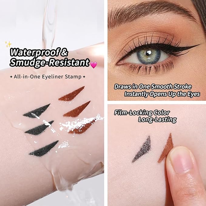REATIFUL Rotating Eyeliner Stamp Pen,Foldable Winged Eyeliner Stamp,Wing eyeliner stamp,Smudge Proof & Waterpoof Eye Liner,Easy Eye Stencil Makeup Tool (2PCS-Brown)