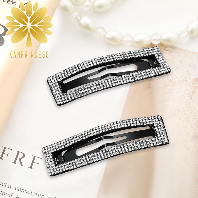 Kanprincess Rhinestone and Crystal Hair Clips 2-Pack, Sparkly Barrettes & Elegant Bling Accessories for Women & Girls(Set1)