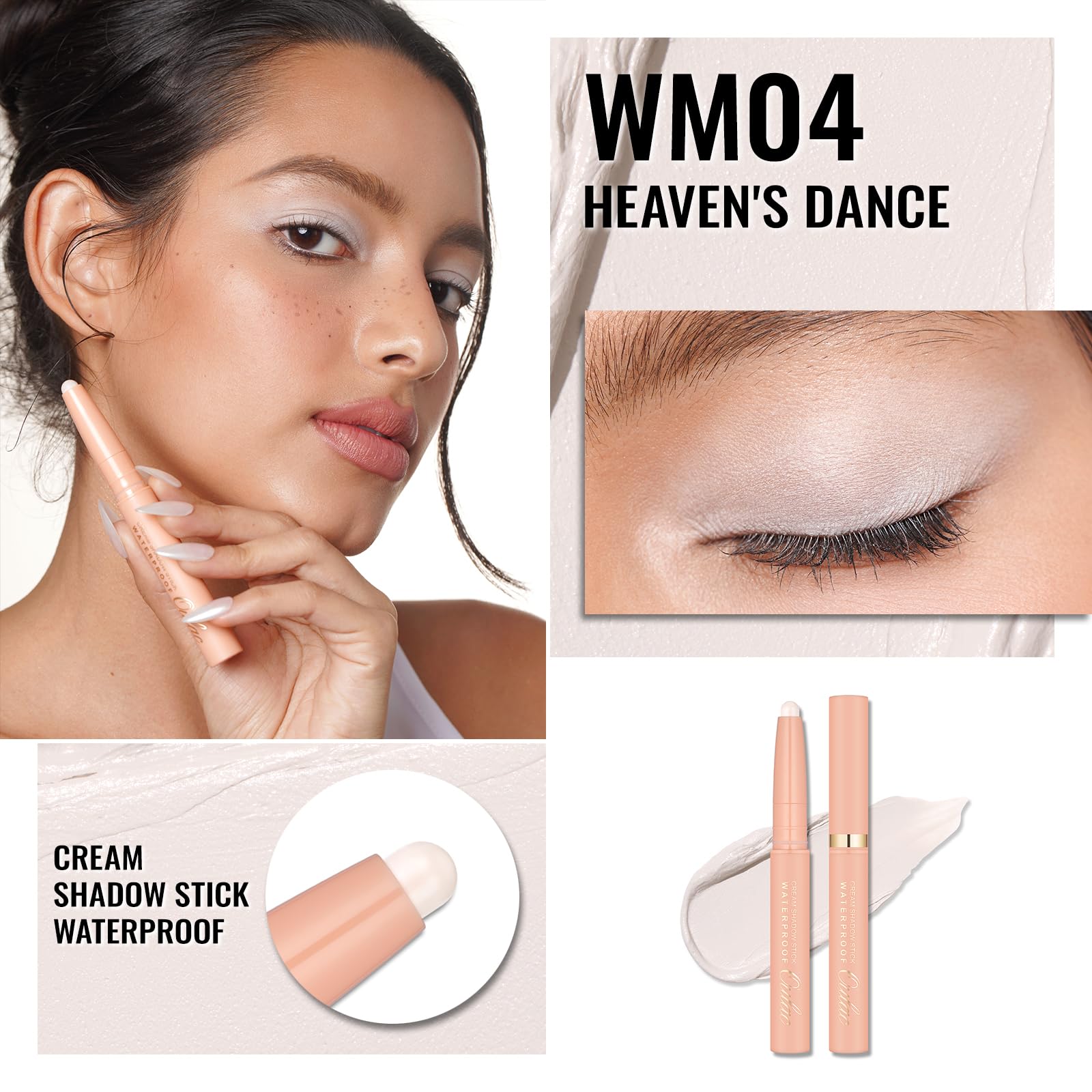Oulac Milky White Eyeshadow Pencil – Twist-Up Waterproof Crayon, Subtle Shimmer Finish, Vegan & Cruelty-Free, 1.25g, WM04 Heaven's Dance