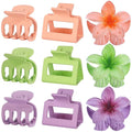 Hair Clips for Women 9 Pack Medium Claw Clips, No Slip Strong Hold Hair Clips for Thick & Thin Hair, Flower Square Aesthetic Styles for Everyday Styling, Trendy Hair Accessories (Purple)