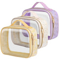 PACKISM Clear Makeup Bag Travel - TSA Approved Toiletry Bag, 3 Pack Beige