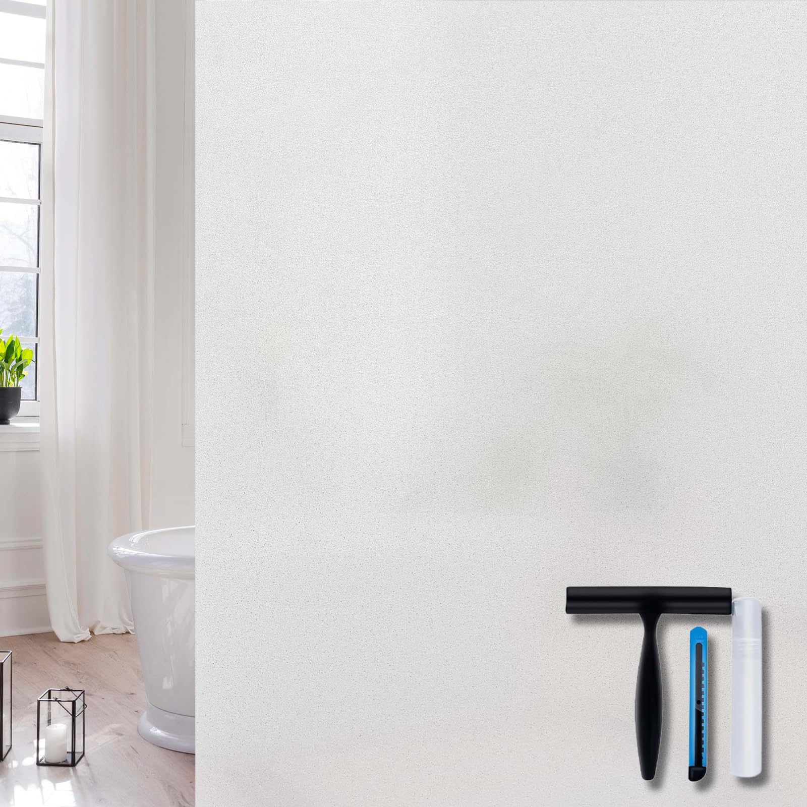 Volcanics Frosted Glass Window Privacy Film with Installation Tools, Removable Static Cling Bathroom Window Film, Heat Control UV Blocking, Peep-Proof, Ideal for Home Office 17.5 x 78.7 Inches