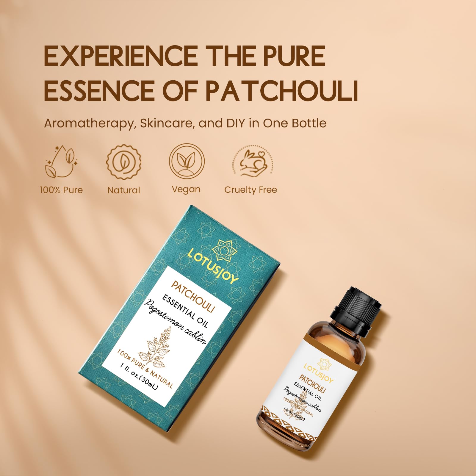 LOTUSJOY Patchouli Essential Oil for Skin Hair Diffuser, 1 Oz