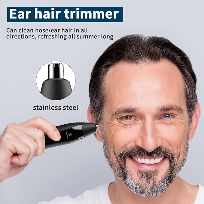 Selouj Ear and Nose Hair Trimmer for Men, 2026 Professional Painless USB Rechargeable Eyebrow & Facial Electric Hair Trimmer for Men Women, Powerful Motor, Dual Edge Blades, IPX7 Waterproof, Cool Gray