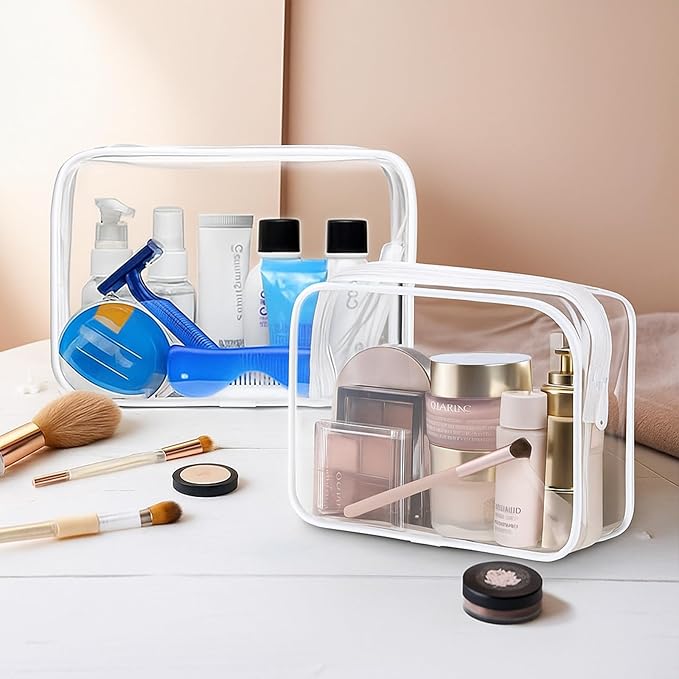 Dismok 16 Packs Clear Makeup Bag - Waterproof Cosmetic Bag, Portable Travel Makeup Bag with Zipper for Men and Women (White)