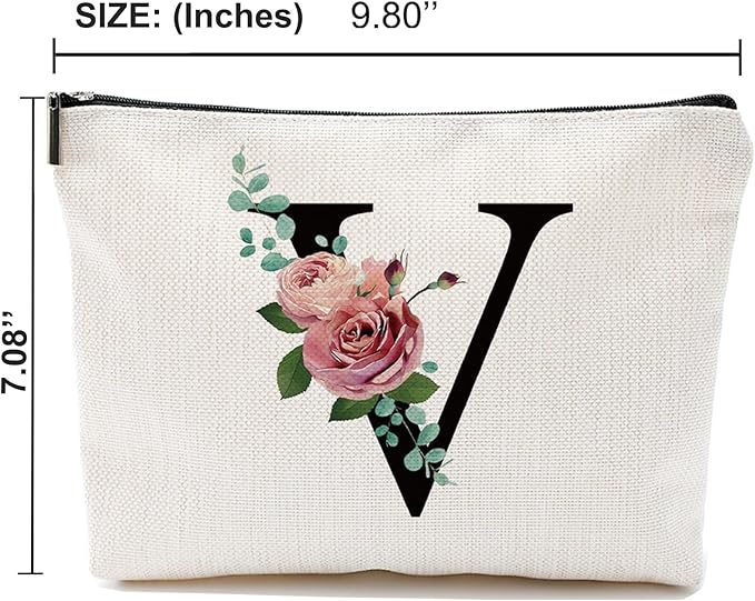 Comanro Initial A-Z Personalized Letter Makeup Bag, Monogrammed Bridesmaid Presents Cosmetic Bag, Portable Stationary Storage Organizer Pouch, Friendship LoveTravel Makeup Bags