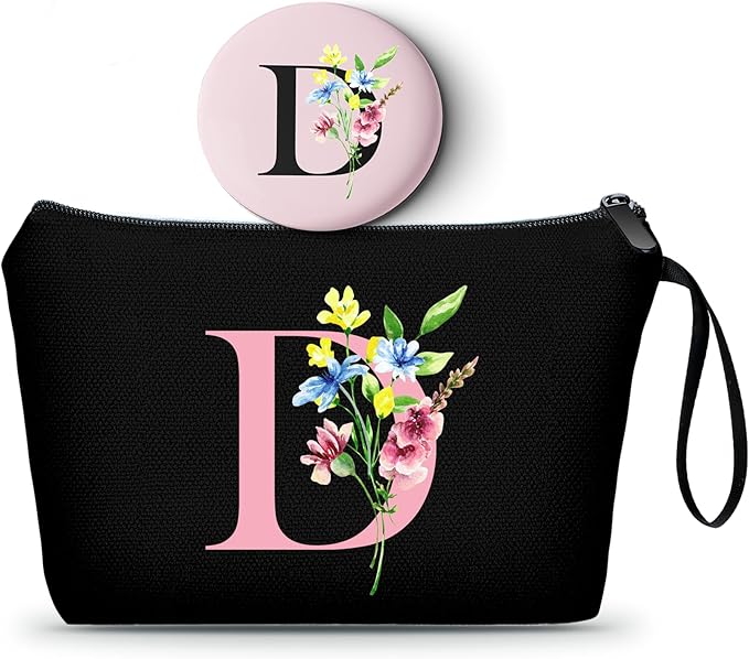 A-Z personalized gifts for women,Initial cosmetic bag with Mirror, D