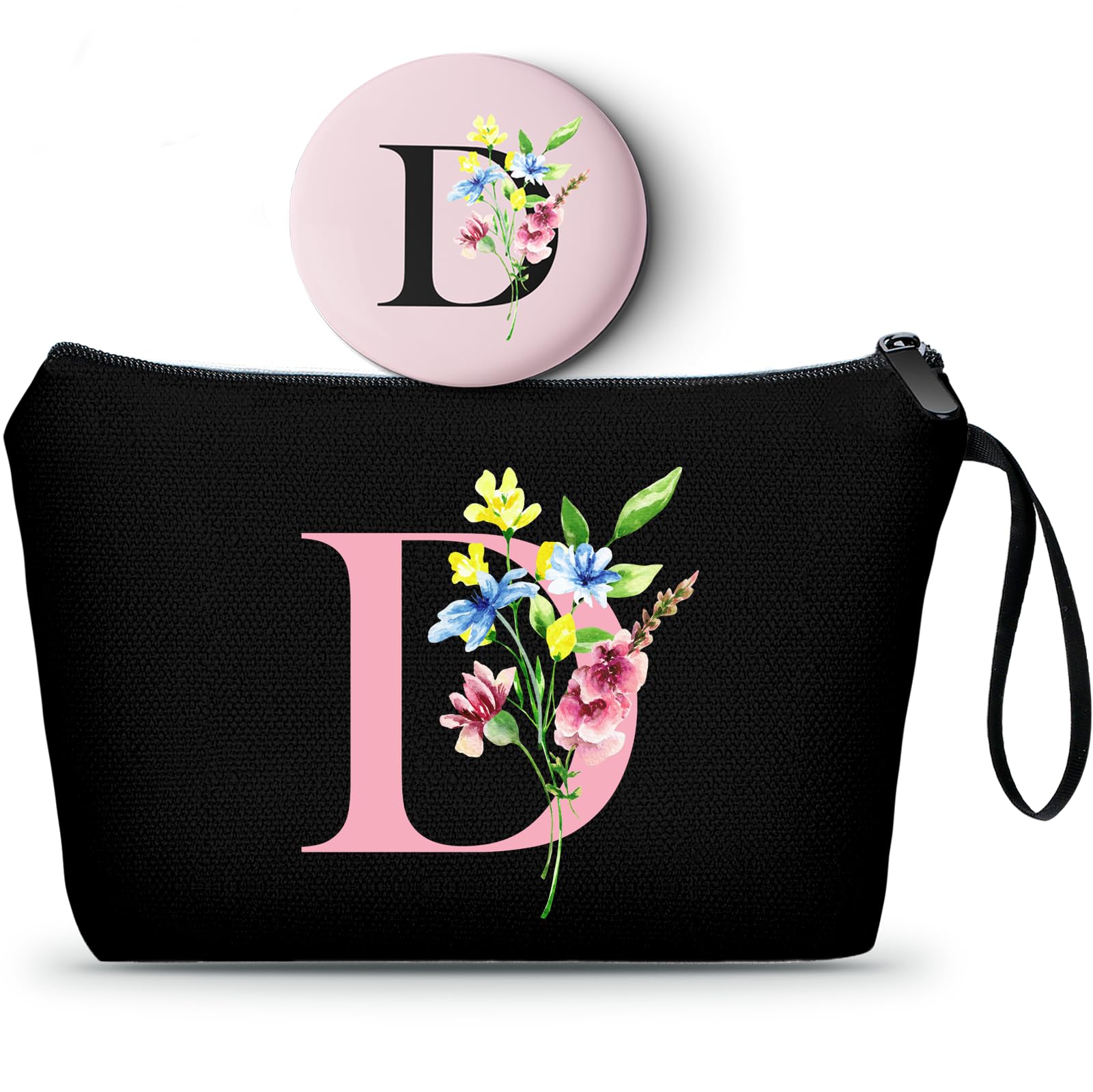 A-Z personalized gifts for women,Initial cosmetic bag with Mirror, D