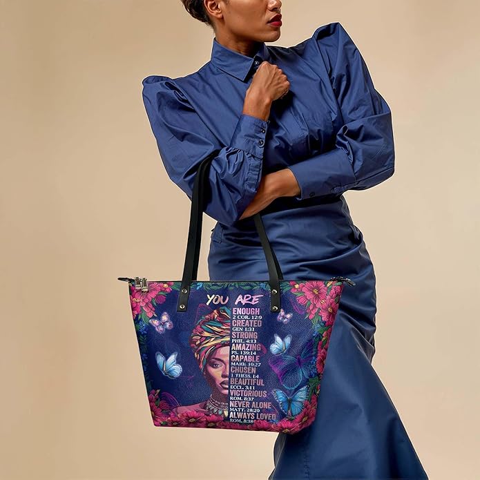 Afroyla African Black Women's Leather Tote Bag, Large Size, Premium Leather, Perfect Presents For Women (Imani, Premium Vegan Leather)
