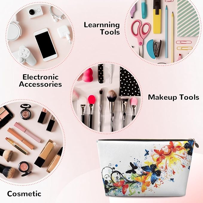 Dultua Mothers Day Gifts Makeup Bag Purse Cosmetic Bag Travel Toiletry Leather Make Up Bags for Mom Wife Women Daughter Elegant Butterflies