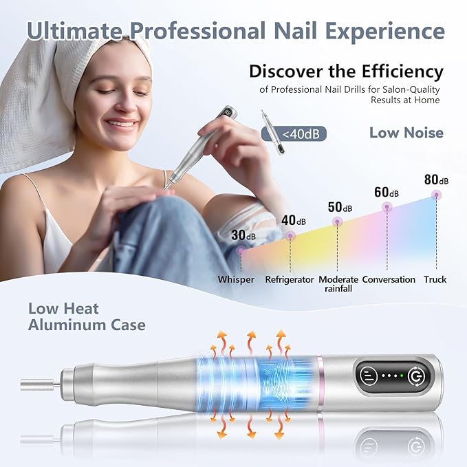 TUOBEO Cordless Nail Drill, Rechargeable Electric Nail File, 11 Bits