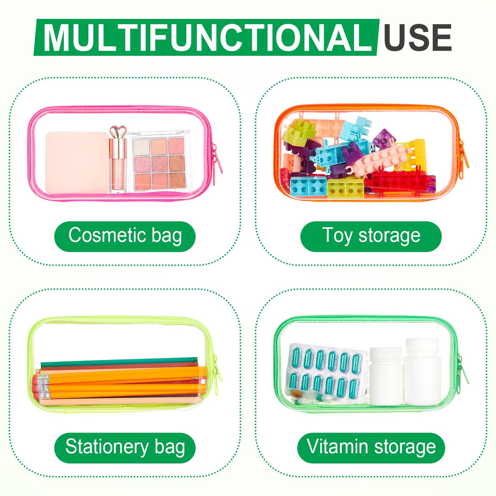 Hoolerry 4 Pcs Hard Clear Zipper Case Makeup Bags Plastic Zipper Pouch Transparent Storage Box Containers for Cosmetics, Snacks, Building Blocks, Puzzles(Clear,7.5 x 3.9 x 2 in,Fluorescent)