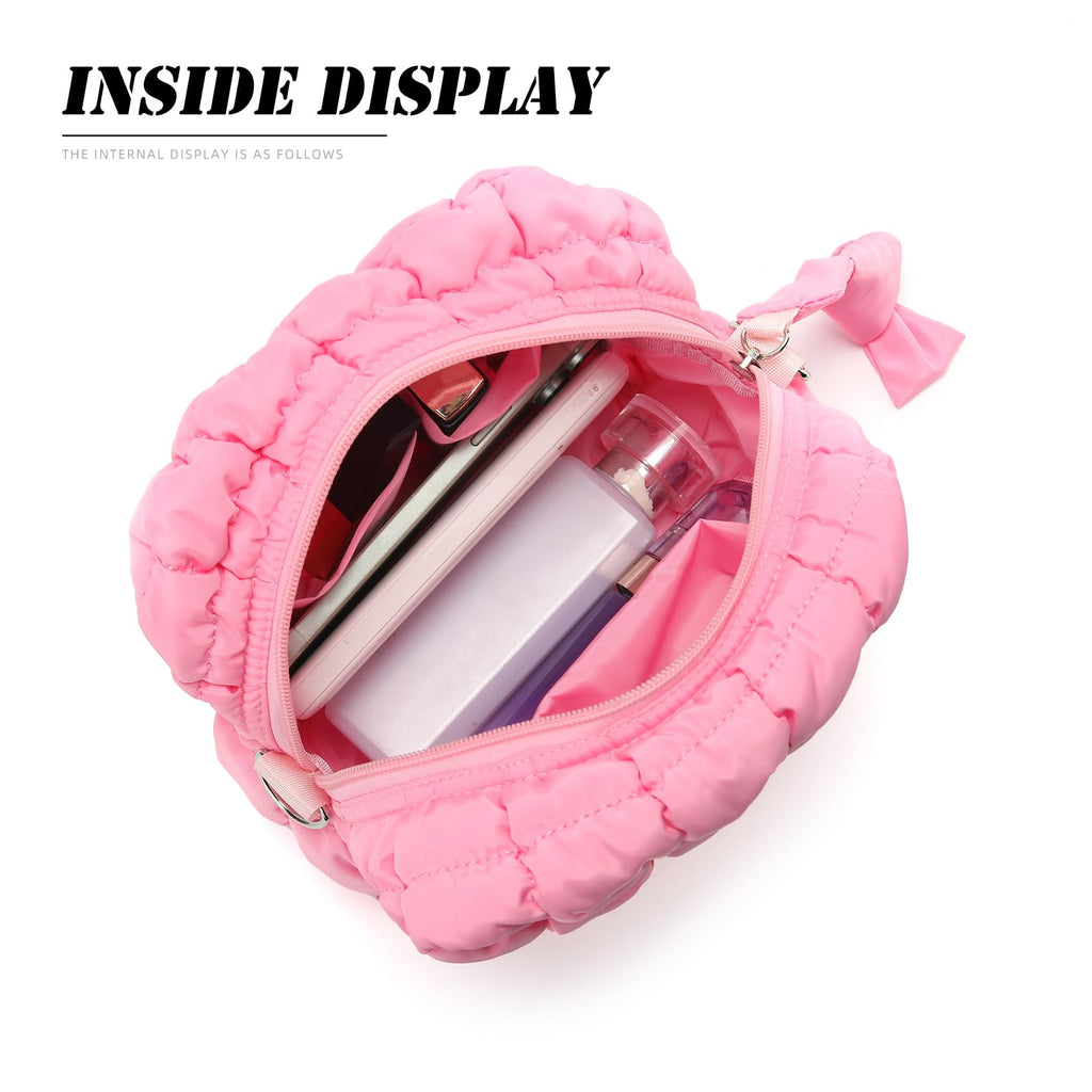 FDINF Puffy Quilted Makeup Bag Small Puffer Bag Cosmetic Bags Travel Toiletry Purse for Women, Cute Organizer Pouch, Beige