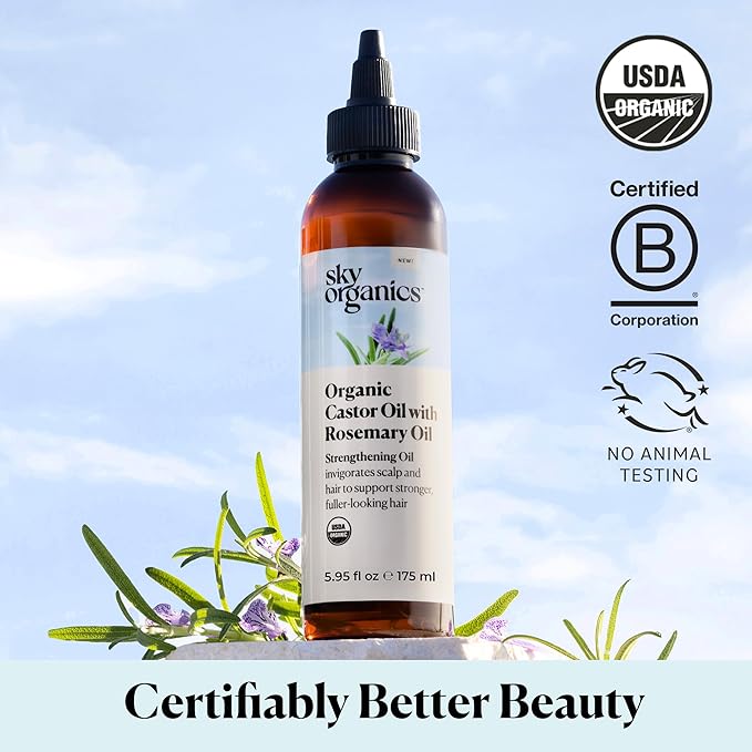 Sky Organics Organic Castor Oil with Rosemary Oil, Pure & Hexane-Free
