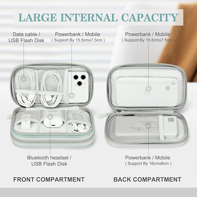 FYY Electronic Organizer, Travel Cable Organizer Bag Pouch Electronic Accessories Carry Case Portable Waterproof Double Layers All-in-One Storage Bag for Cable, Charger, Phone, Earphone, Mint Green