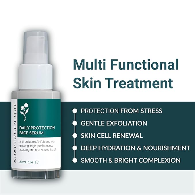 Adaptogenique Daily Protection Face Serum, Powerful Multi-Functional Treatment: Protects from Pollution, Fights Wrinkles, Brightens & Hydrates | With Natural AHA, Adaptogens and Nourishing Oils | 30ML