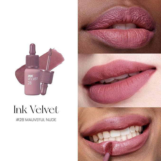 Peripera Ink The Velvet Lip Tint | Highly Pigmented, Longwear & Weightless Lip Tint | Smudge-Proof, Buildable Color for Lips & Cheeks | K-Beauty Makeup, Safe for Sensitive Lips (028 MAUVEFUL NUDE)