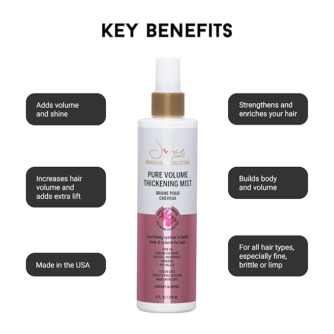 Miracle Elixir Collection Joyce Giraud Volumizing & Thickening Mist, Adds Body & Fullness, Cherry Almond Scent, 8 Fl. Oz