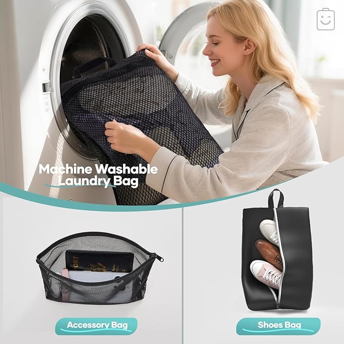 Veken 11 Set Compression Packing Cubes Garment Bags for Travel Essentials,Compressible Expandable Luggage Organizer Bags for Clothing,Space Saver Bags with Over 1000 pcs of Mesh Holes(Black)