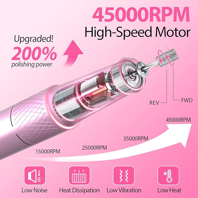 PYVOLA 45000RPM Professional Corded Nail Drill E-File Kit for Salon Home