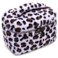 imerelez Plush Makeup Bag for Women, Leopard Print Faux Fur Travel Cosmetic Organizer, 10.2 x 7 x 7 in Soft Fluffy Toiletry Bag for Makeup, Skincare and Beauty Essentials (Beige)