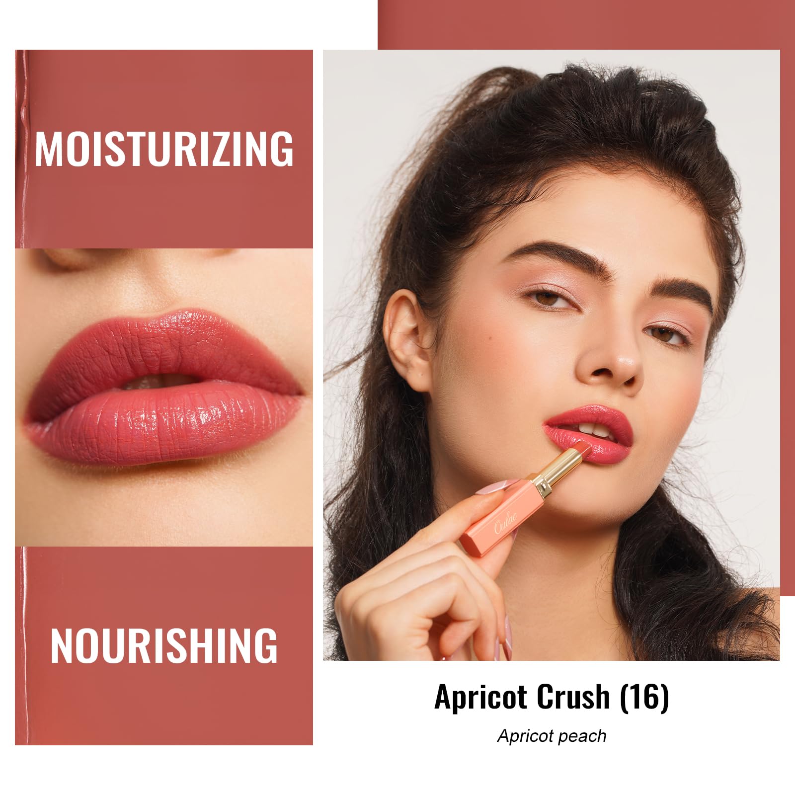 Oulac Moisture Nude Red Lipstick for Women, Hydrate Tinted Lipstick for Mother's Day, Tinted Lip Balm for Dry Lips, Juicy Look, Glossy Finish, Vegan, Cruelty-Free (16)