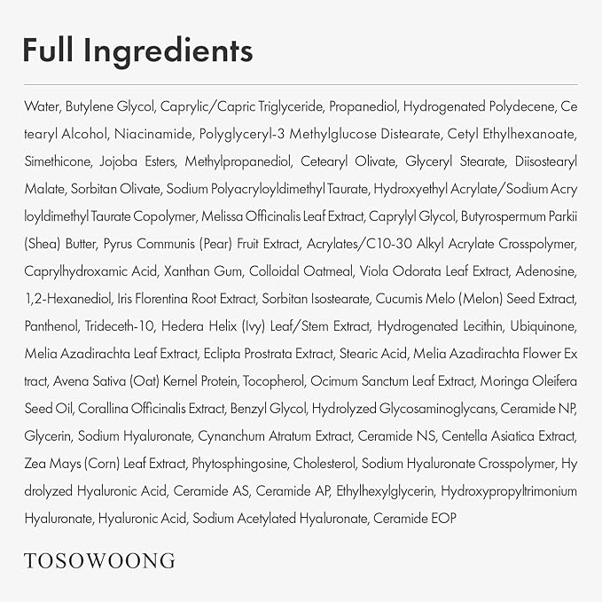TOSOWOONG Real Oatmeal Relief Cream for Blemish & Soothing, Redness
