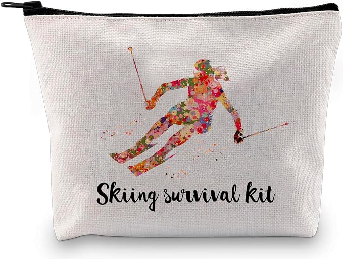 JEFBFBWE Skiing Survival Kit Ski Themed Makeup Bag - Essential for Skiing Survival Fashionable and Portable Beauty Storage Bag Gifts for Skiers Women