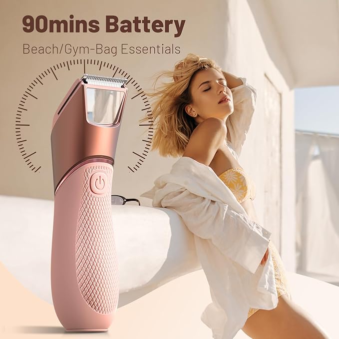 LGTGH Bikini Trimmer for Women: Electric Shaver with Ceramic Blades & Travel Lock，Pubic Hair Razor with Mirror & LED Light - Body Groomer IPX7 Waterproof Use for Legs/Arm/Underarm
