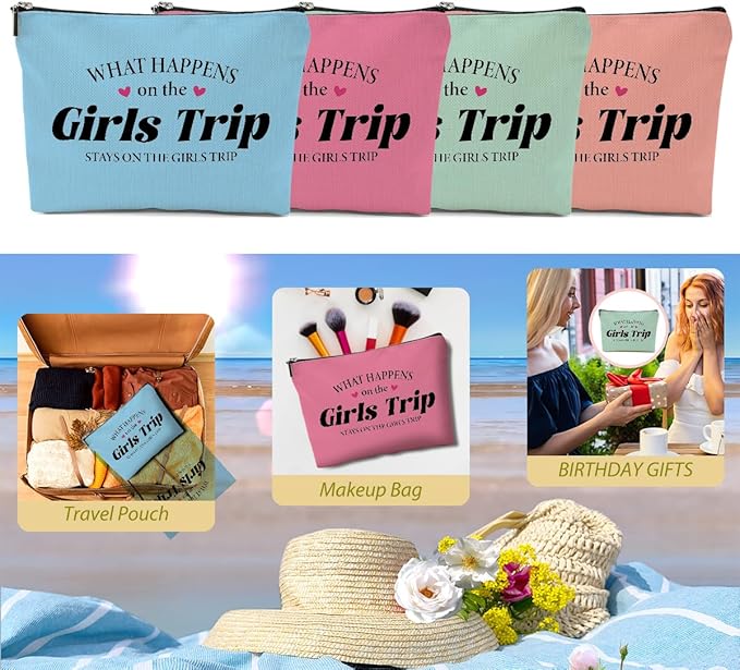 BQXH 4 PCs Girls Trip Gifts Favors, Girls Weekend Gifts Makeup Bag