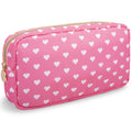 Nylon Small Makeup Bag for Purse, Cute Makeup Bag Preppy Cosmetic Zipper Pouch Purse, Waterproof Portable Travel Toiletry Bag Clutch Makeup Brush Bag Organizer Storage for Women Men Girls(Pink Heart)