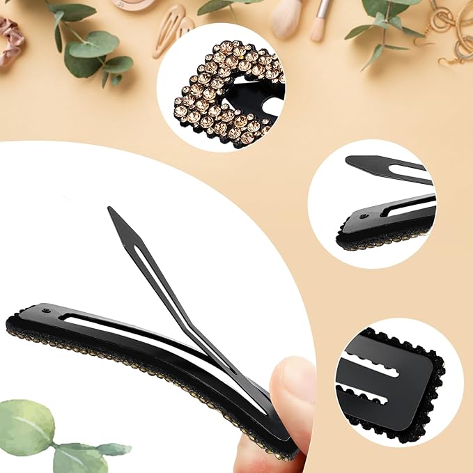 Kanprincess Rhinestone and Crystal Hair Clips 2-Pack, Sparkly Barrettes & Elegant Bling Accessories for Women & Girls(Set8)