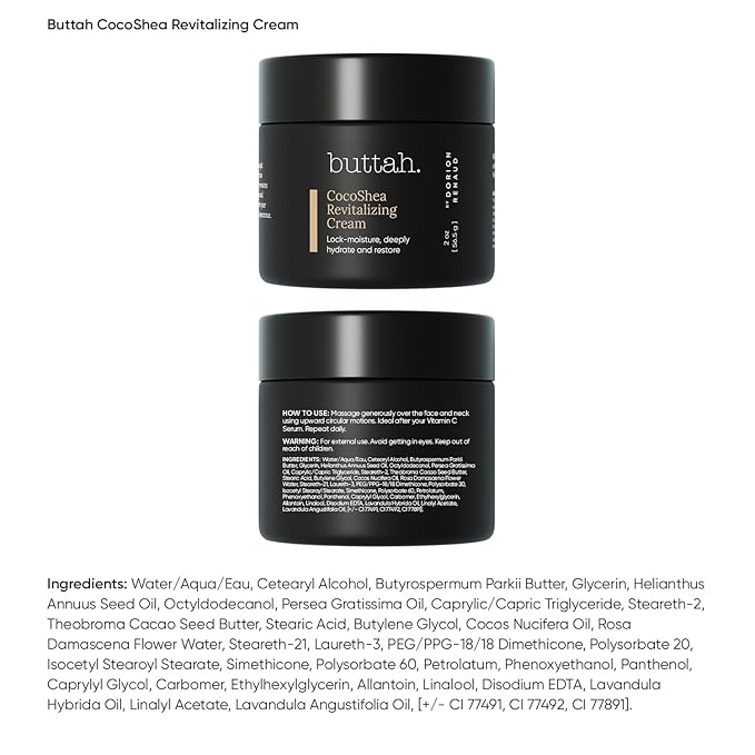 Buttah Skin CocoShea Revitalizing Cream 2oz - Rich Skin Barrier Moisturizer Cream - Best Face Moisturizer for Dry Skin - Moisturizer for Glowy Skin - Black Founded Skincare