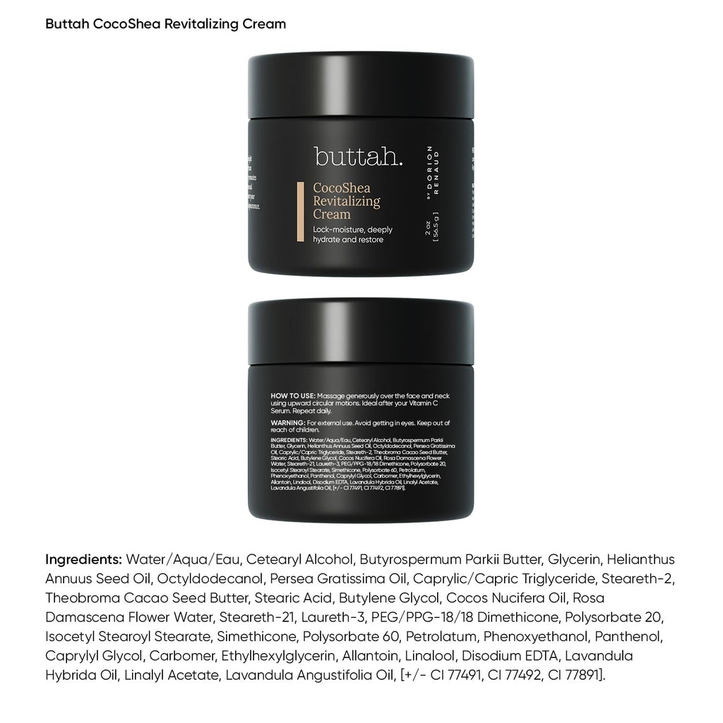 Buttah Skin CocoShea Revitalizing Cream 2oz - Rich Skin Barrier Moisturizer Cream - Best Face Moisturizer for Dry Skin - Moisturizer for Glowy Skin - Black Founded Skincare
