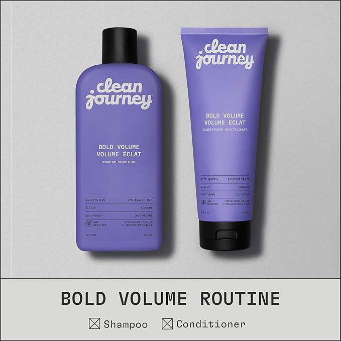 cleanjourney Bold Volume Hair Conditioner, EWG Verified, Infused with Rice Protein and Biotin, For Fine Hair, Volumizing + Texture, Clean Ingredients, Vegan, Fruity Scent, 8 Fl Oz