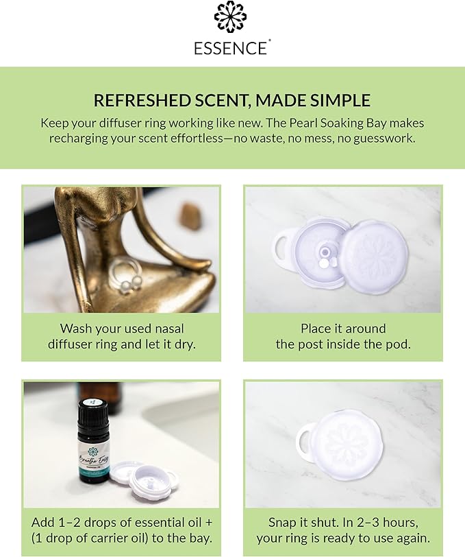 Essence Pearl Travel Case | Stress Relief Essential Oil | Aromatherapy Nasal Diffuser & Essential Oil Carrying Case | Lavender & Copaiba Blend | Travel-Friendly Kit | White Pod