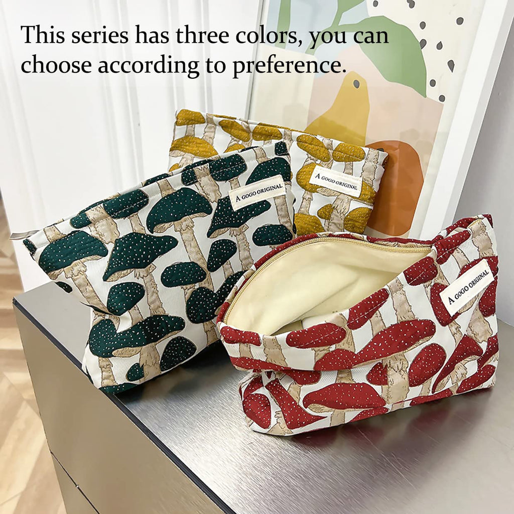 STARDW Cute Makeup Bag Aesthetic Cosmetic Bags for Women Girls, Travel Toiletry Bag Large Capacity Zipper Makeup Pouch, Purse Organizer Pouches,Canvas Lining (Red Mushroom)
