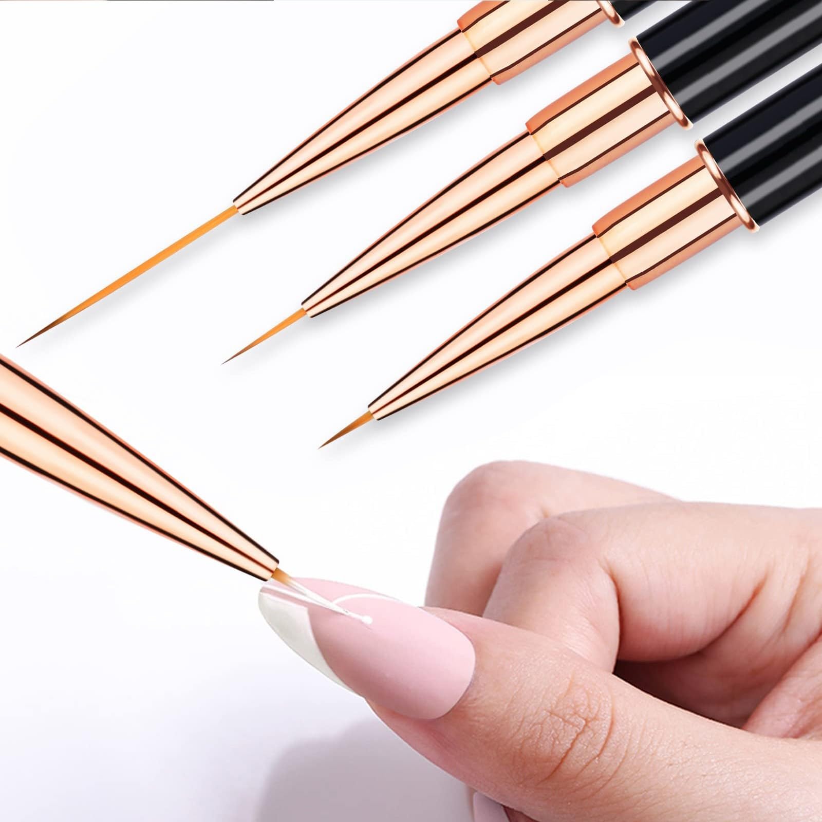 5Pcs Nail Art Bushes Set Double-Ended Professional Gel Polish Nail Art Design Painting Tools Nail Art Liner Brush (5/7/9/11/15/20mm) for Nails Detail, Long Lines, Ombre, Drawing(Black)