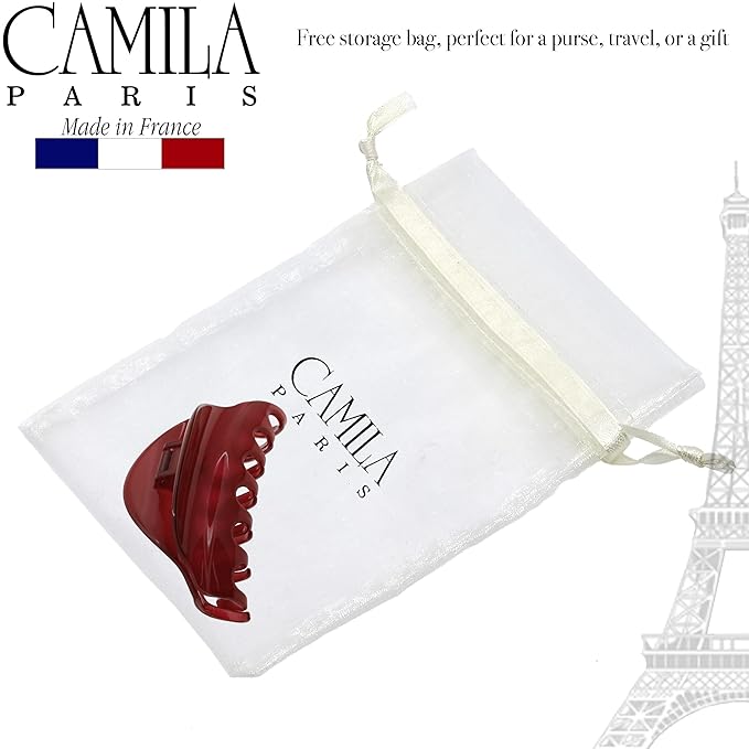 Camila Paris CP2529 French Hair Clips for Women, 3.75" Red Large Claw Clip Strong Hold All Day, Girl Large Claw Clips for Thick Hair, No Damage No Slip Flat Clip for Women. Made in France