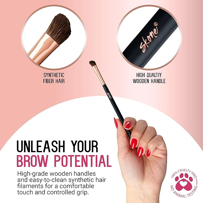 Skone Angled Shadow Brush – Luxe Rose Gold and Black Synthetic Bristles for Seamless Eyeshadow Blending, Professional-Grade Nylon Brush for Precise Shading, Flawless Eye Makeup Application