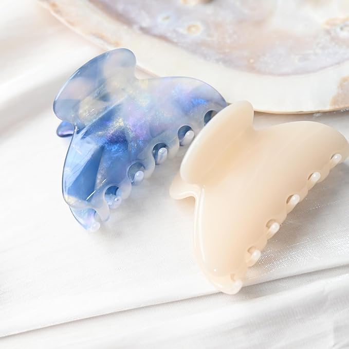 Prettyou Handmade Celluloid Acetate French Design Barrettes Tortoise Shell Claws Hair Claw Luxury Fashion Accessories Hair Clip for Women (cream white)