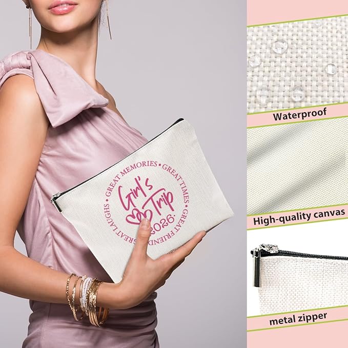 4 Pcs Girls Trip Gifts Favors, Girls Weekend Gifts Makeup Bag, Bestie Gifts Weekend Bag Vacation Cosmetic Bag, Friendship Gifts for Women Best Friend, Graduation Wedding Gifts Toiletry Bag