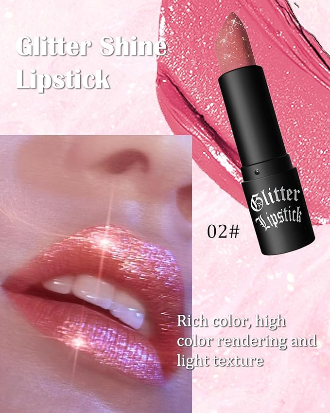 Pink Glitter Lipstick,Waterproof Shimmer Lip Tint Gloss,Thanksgiving Makeup