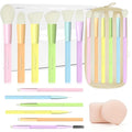 VIVID BEAUTY Makeup Brush Set, 18 Pcs Makeup Brushes with 2 Sponges & Travel Bag, Colorful Make up Brushes for Foundation Powder Blush Blending Eyeshadow, Face & Eye Brush Kit for Beginner