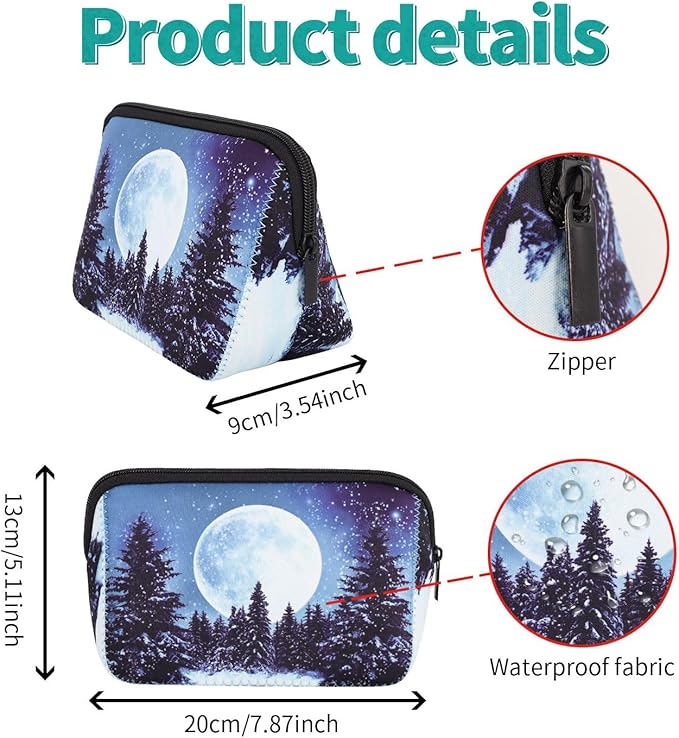 AJLTPA Waterproof Neoprene Cosmetic Bag, Snow Night Forest
