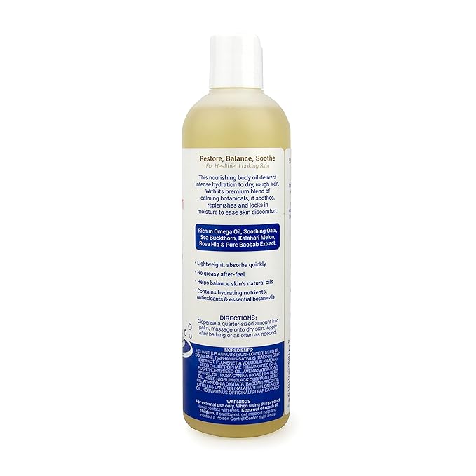 Itch-E-Skin Soothing and Moisturizing Body Oil with Sea Buckthorn and Rose Hip, Helps Relieve Tight, Dry Skin, Non-Greasy, Nourishing and Calming Body Oil, 11 fl oz