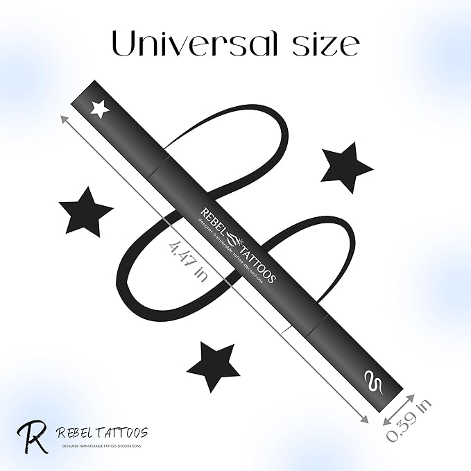 Rebel Tattoos 2-in-1 Eyeliner Stamp, Pigmented Intense Black Formula, Smudge-Budge Proof, Sweatproof, 24 Hour Stay Eyeliner Stamp Star Butterfly or Heart (Black Star)